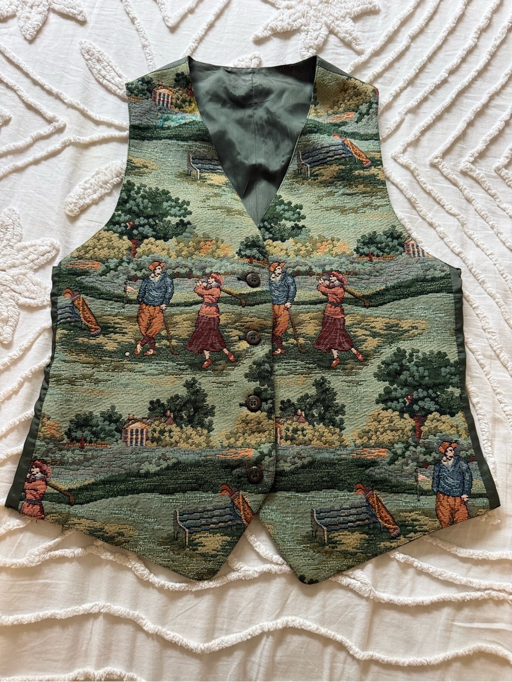 Vintage 90s Conterio Golf Tapestry Vest Woven Waistcoat Size S